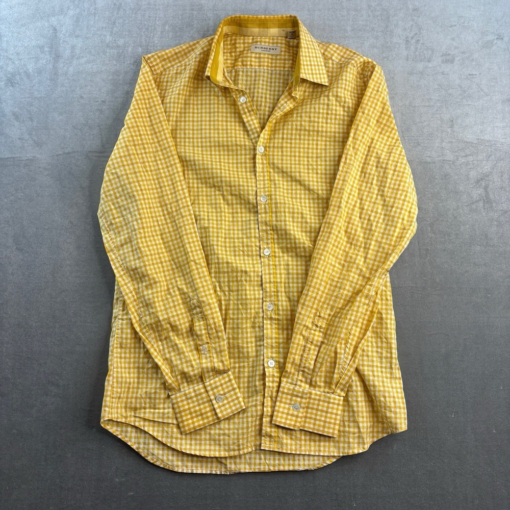 VTG Burberry London Yellow Gingham Button Up Shirt Tailored Men's 15.5‎ / 39